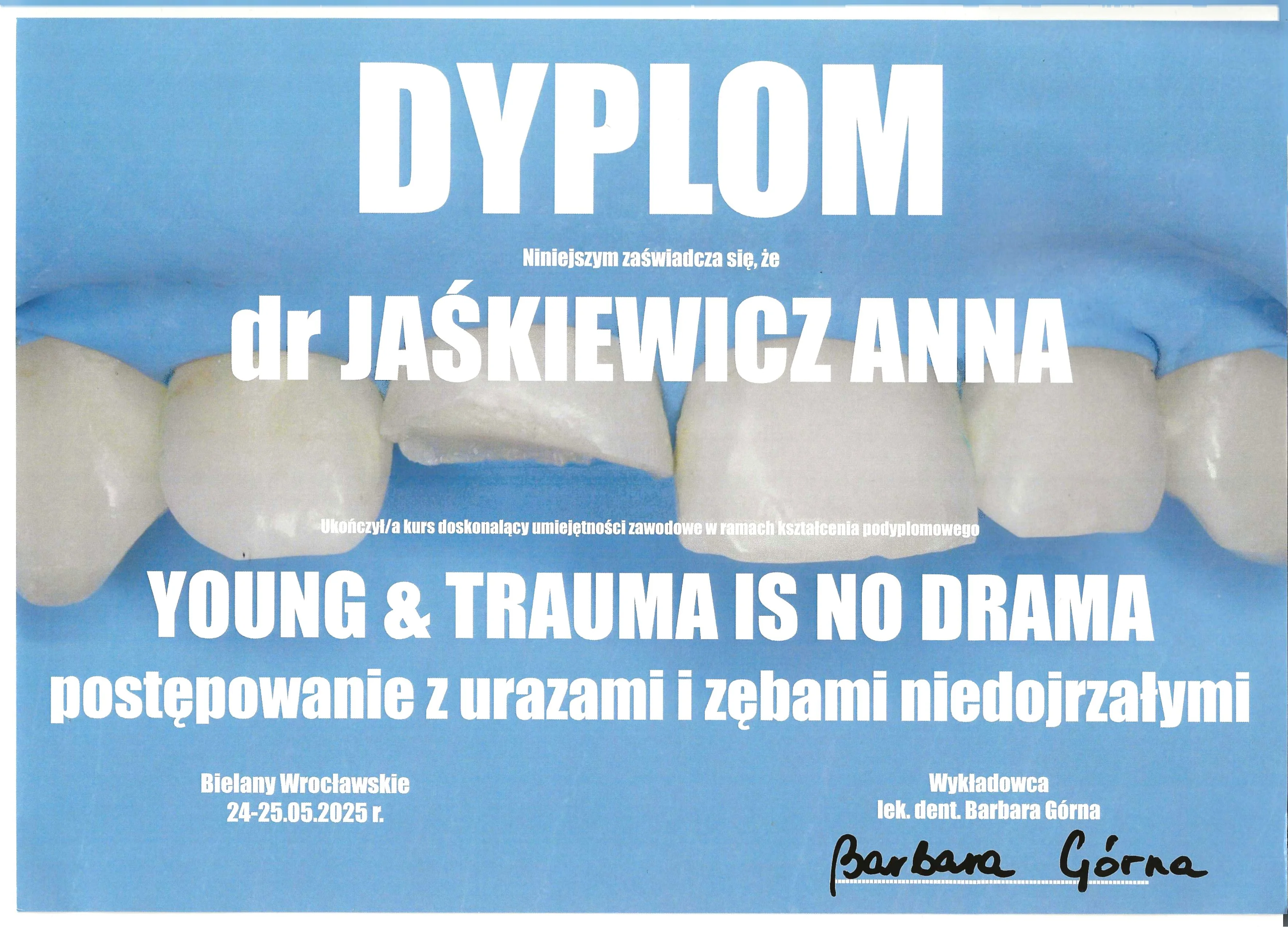 Certyfikat Stomatologia - Anna Jaśkiewicz